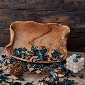 Wavy Live Edge Wooden Bowls for Decor+Wood Beads Garland, Handmade Key Bowl For Entryway Table Decor, Wood Bowls Decorative Wooden Fruit Bowl, Hand Carved Root Centerpiece Display Potpourri Wood Bowl