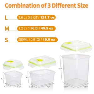 Genteen Vacuum Food Storage Container Set, Air Tight Sealable Containers for Rice, Pasta and Bean - 3 Pack Dry Food Storage Containers with Lids Airtight BPA Free （3.8 Qt+1.27 Qt+0.61 Qt）