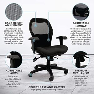 BodyBilt Seating Sola LT Ergonomic Office Chair | Comfortable Mid Back Computer Chair | Back Support Office Chair | Ultra-Soft | Ergonomic Lumbar Support Chair | Swivel Computer Task Chair