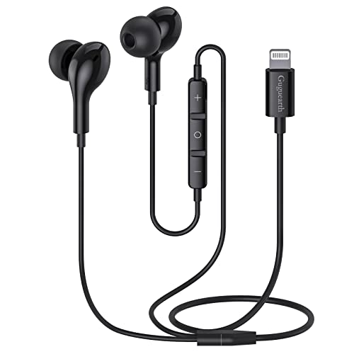 Guguearth Lightning Headphones for iPhone,MFi Certified in-Ear Lightning Earphones for iPhone,Magnetic Earbuds for iPhone with Mic Controller Compatible with iPhone 14 13 12 11Pro Max XR 8 7 (Black)