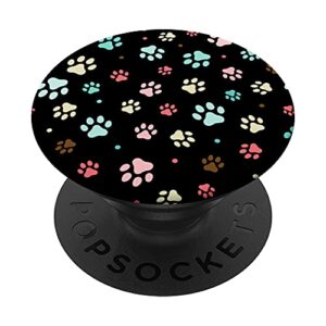 cute colorful paw print pattern on black background popsockets swappable popgrip