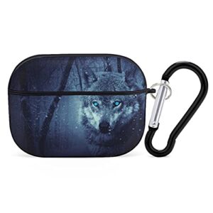 youtary forest black snowfall cold galaxy wolf pattern apple airpods pro case cover with keychain, airpod headphone cover unisex shockproof protective wireless charging