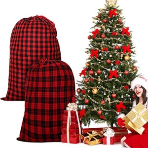 2 pieces christmas sack buffalo plaid drawstring storage bags exlarge 39.37 x 25.9 inch xmas storing sacks bags for party favors supplies (black and red plaid)
