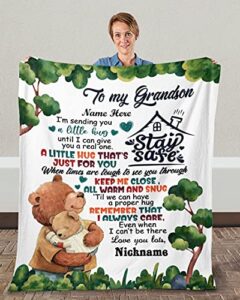 personalized to my grandson baby bear blanket gifts for grandson from grandma i am sending you a little hug customized blanket for birthday fathers day wedding anniversary