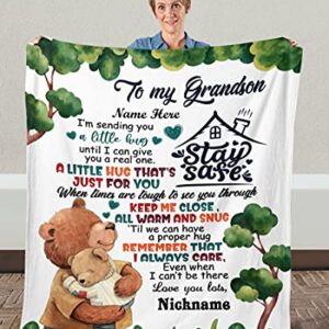 Personalized to My Grandson Baby Bear Blanket Gifts for Grandson from Grandma I Am Sending You A Little Hug Customized Blanket for Birthday Fathers Day Wedding Anniversary