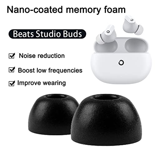 JIML Premium Memory Foam Tips Earbuds for Beats Studio Buds 2021. Comfortable Anti-Slip Eartips Fit in The Charging Case (Black,2 Pairs S/ 2 Pairs M)