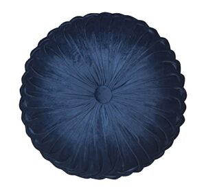 hirun artwork round velvet throw pillow pleated round pillows for sofa couch bed and car, blue