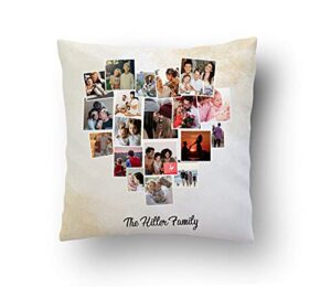 launchigo customized heart collage pillow - photo & name pillow. best gift for birthday, anniversary & christmas.{insert+cover} (heart collage 03, 14" x 14")