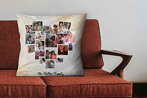 Launchigo Customized Heart Collage Pillow - Photo & Name Pillow. Best Gift for Birthday, Anniversary & Christmas.{Insert+Cover} (Heart Collage 03, 14" X 14")