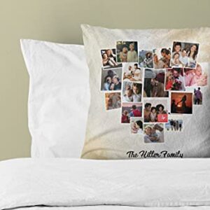 Launchigo Customized Heart Collage Pillow - Photo & Name Pillow. Best Gift for Birthday, Anniversary & Christmas.{Insert+Cover} (Heart Collage 03, 14" X 14")