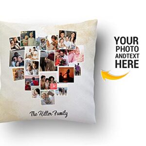 Launchigo Customized Heart Collage Pillow - Photo & Name Pillow. Best Gift for Birthday, Anniversary & Christmas.{Insert+Cover} (Heart Collage 03, 14" X 14")