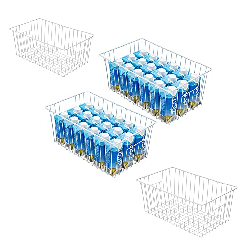 16inch Freezer Storage Organizer Baskets, Household Wire Refrigerator Bins with Built-in Handles for Cabinet, Pantry, Closet, Bedroom