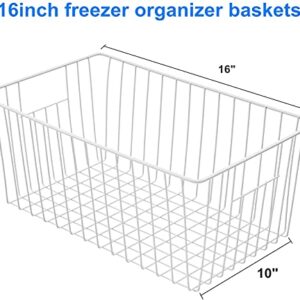16inch Freezer Storage Organizer Baskets, Household Wire Refrigerator Bins with Built-in Handles for Cabinet, Pantry, Closet, Bedroom