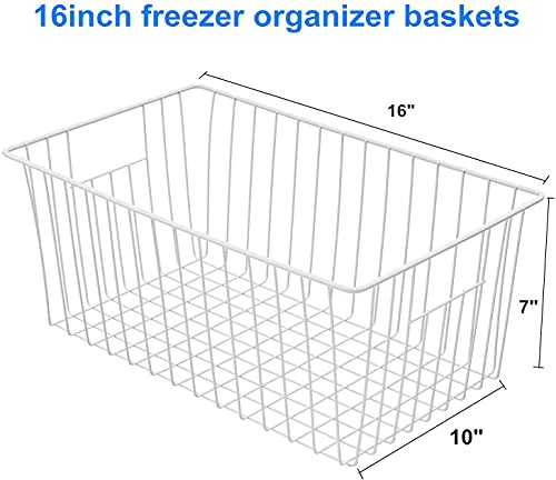 16inch Freezer Storage Organizer Baskets, Household Wire Refrigerator Bins with Built-in Handles for Cabinet, Pantry, Closet, Bedroom