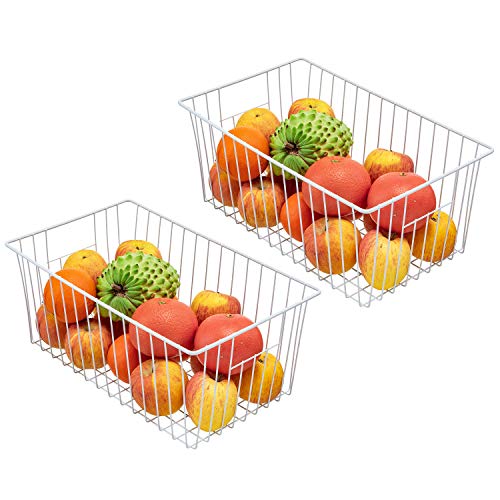 16inch Freezer Storage Organizer Baskets, Household Wire Refrigerator Bins with Built-in Handles for Cabinet, Pantry, Closet, Bedroom