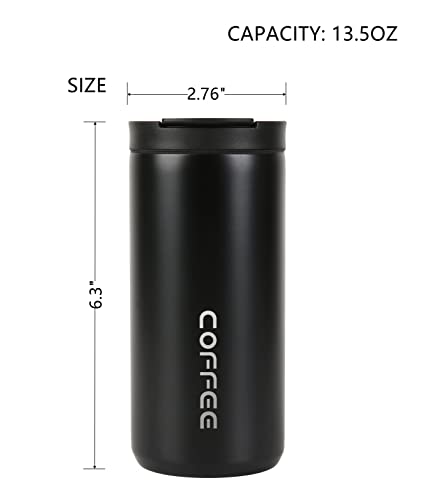 Wulisan Travel Mug Coffee Hot Travel Mug Vacuum Insulated Coffee Mug with Leak Proof Screw Lid Coffee Cup Keep Warm or Cold for Coffee or Tea Drinks 13.5oz/400ml(Black)