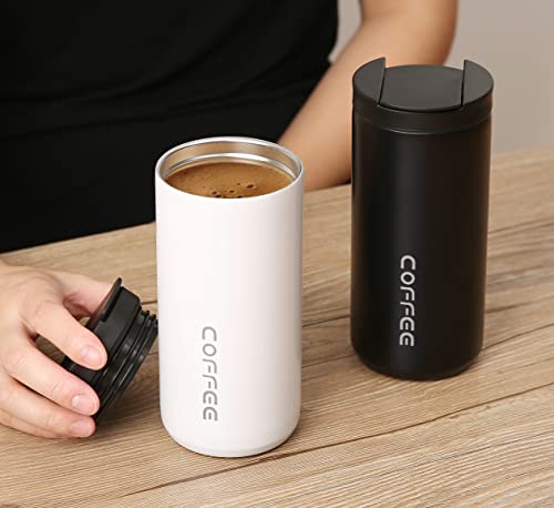 Wulisan Travel Mug Coffee Hot Travel Mug Vacuum Insulated Coffee Mug with Leak Proof Screw Lid Coffee Cup Keep Warm or Cold for Coffee or Tea Drinks 13.5oz/400ml(Black)