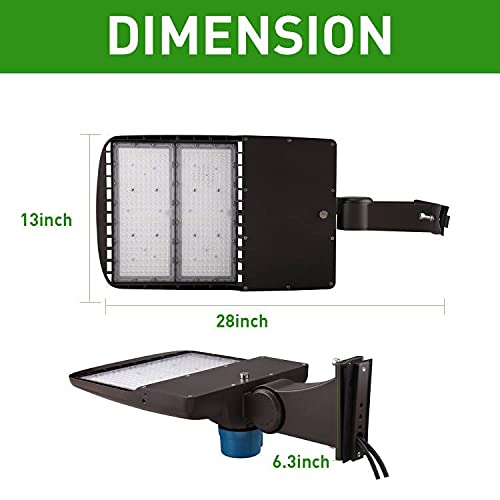 300W LED Parking Lot Pole Lights Adjustable Arms Mount with Photocell, Surge Protection Built-in LED Shoebox Lights 42000LM 5000K IP65 Waterproof Outdoor Commercial Area Street Lighting