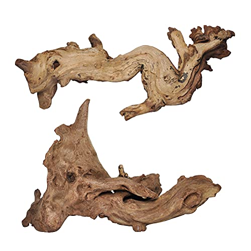 Aucks Natural Large Driftwood for Fish Tank Decoration,12 Inch-14 Inch Pack of 2 Pieces, Driftwood for Aquarium Reptile Decor, Brown