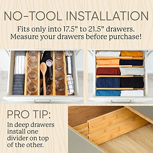 Bamboo drawer dividers expandable - wooden dividers separators Spring Loaded Drawer Organizer for Clothes, Kitchen Utensils, Bathroom and Dresser - Wood Dividers for Drawers - Keep Your Stuff Organized and Sorted [13.5" - 17.5"]