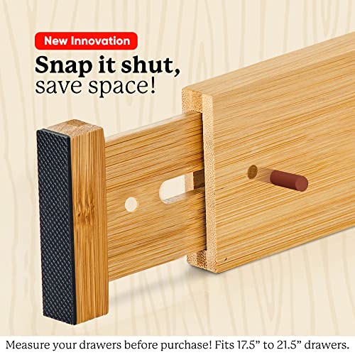 Bamboo drawer dividers expandable - wooden dividers separators Spring Loaded Drawer Organizer for Clothes, Kitchen Utensils, Bathroom and Dresser - Wood Dividers for Drawers - Keep Your Stuff Organized and Sorted [13.5" - 17.5"]