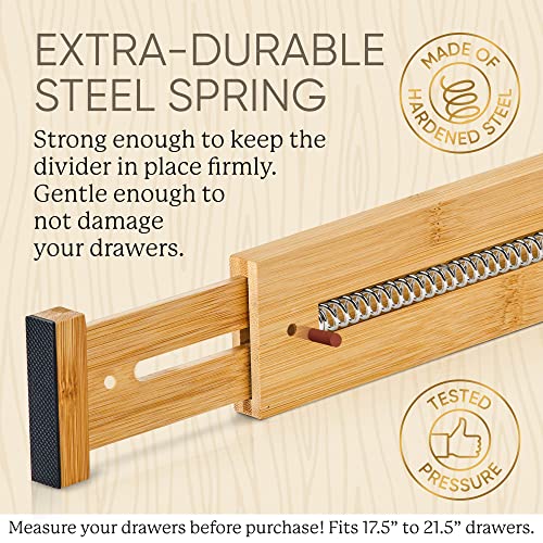 Bamboo drawer dividers expandable - wooden dividers separators Spring Loaded Drawer Organizer for Clothes, Kitchen Utensils, Bathroom and Dresser - Wood Dividers for Drawers - Keep Your Stuff Organized and Sorted [13.5" - 17.5"]