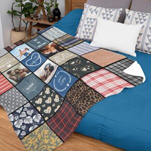 Romantic Gift for Girlfriend, Personalized Photo Collage Fleece or Sherpa Throw for Girlfriend's Birthday with Quilt Pattern, Customized Long Distance Relationship Present (Fleece5060)