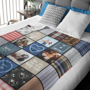 Romantic Gift for Girlfriend, Personalized Photo Collage Fleece or Sherpa Throw for Girlfriend's Birthday with Quilt Pattern, Customized Long Distance Relationship Present (Fleece5060)