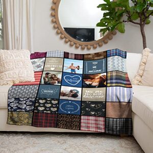 Romantic Gift for Girlfriend, Personalized Photo Collage Fleece or Sherpa Throw for Girlfriend's Birthday with Quilt Pattern, Customized Long Distance Relationship Present (Fleece5060)