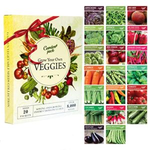 grow your own vegetables 20 packet variety, garden pack – high yield easy seed starter kit for growing veggies at home – gardner set with 8,000 heirloom seeds for diy outdoor & indoor garden…