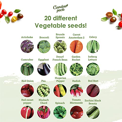 Grow Your Own Vegetables 20 Packet Variety, Garden Pack – High Yield Easy Seed Starter Kit for Growing Veggies at Home – Gardner Set with 8,000 Heirloom Seeds for DIY Outdoor & Indoor Garden…