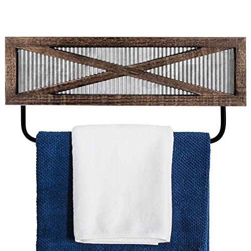 Autumn Alley Farmhouse Rustic Towel Rack Shelf Holder - Wood Towel Rack Basket Storage - Farmhouse Towel Holder for Rustic Bathroom and Farmhouse Kitchen Décor - Wall Mounted, Galvanized, Rustic Brown