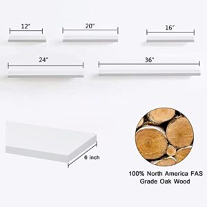 36 Inch Floating Shelves White Long Floating Shelves for Wall Rustic Durable, Natural Wood Oak Floating Shelf Mounted Bedroom Kitchen and Entryway, Easy Assembly, Classic Design, 1pcs