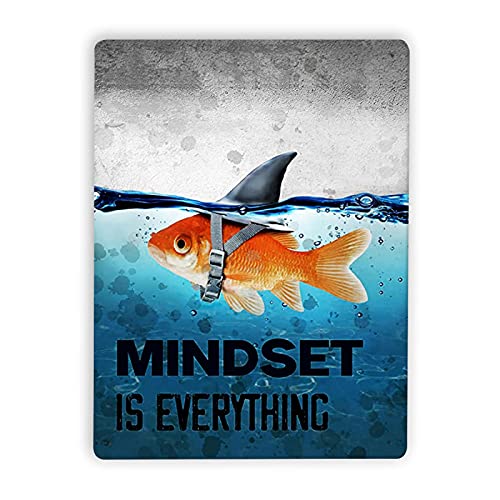 NIEHUN Goldfish Metal Tin Signs Funny Quotes Plaque Mindset is Everything Motivational Inspirational Wall Art Bathroom Art Gifts for Office Decor 8"x12"