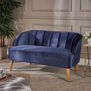 Contemporary Home Living 50 inch Cobalt Blue and Brown Contemporary Seashell Backed Loveseat