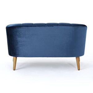 Contemporary Home Living 50 inch Cobalt Blue and Brown Contemporary Seashell Backed Loveseat