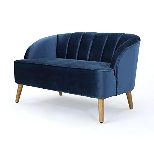 Contemporary Home Living 50 inch Cobalt Blue and Brown Contemporary Seashell Backed Loveseat