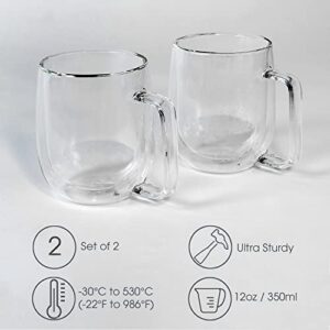 Brod & Taylor Double-Wall Insulated Glass Coffee/Tea Mugs (Set of 2, 10oz / 300ml)