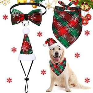 3 pieces dog christmas supplies include 1 christmas bow tie collar 1 pet bandana scarf and 1 xmas dog hat for small medium dogs and cats cats or dogs (red and green,adorable pattern)