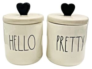 rae dunn magenta rae dunn by magenta hello pretty ceramic bathroom vanity 2 piece mini canisters with black heart topper