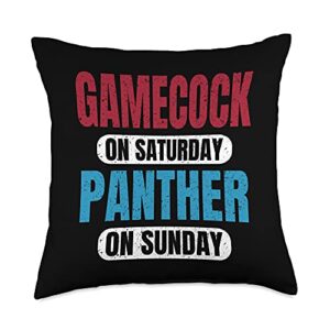 gamecock on saturday panther on sunday funny tees gamecock on saturday panther on sunday sports fans vintage throw pillow, 18x18, multicolor