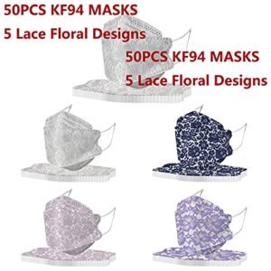 HEALT 50 Pack Adults KF_94 Protective Face_Masks with 4D Designs, Breathable 4 Ply Disposable FaceMask with Nose Wire for Women Men (Mix Color #24)