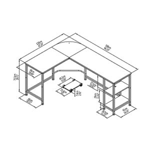 SAMTRA L Shaped Desk with Shelves Storage Computer Study Writing Workstation Table for Home Office, Espresso