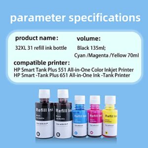 Esiwerjob Compatible Ink Bottle Replacement for HP 32XL 31 Use with Smart Tank 6001 7001 7005 7301 7602 551 651 570 559 (2BK/ 1C/ 1M/ 1Y) 5 Pack