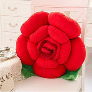 rose throw pillow fake flower shape cushion decorative living room office chair bench decor girl gift red (12 inch)