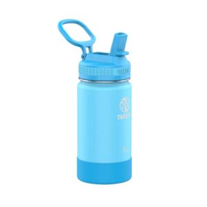 takeya actives kids insulated stainless steel kids water bottle with straw lid, 14 oz, atlantic blue