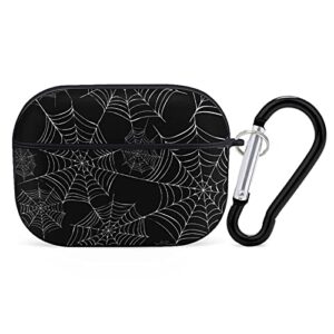 youtary halloween spider black and white spiderweb pattern apple airpods pro case cover with keychain, airpod headphone cover unisex shockproof protective wireless headset