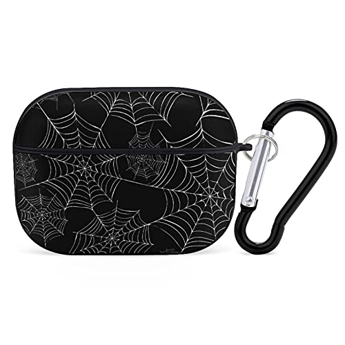 YouTary Halloween Spider Black and White Spiderweb Pattern Apple Airpods pro Case Cover with Keychain, AirPod Headphone Cover Unisex Shockproof Protective Wireless Headset