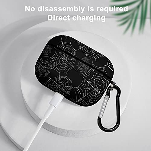 YouTary Halloween Spider Black and White Spiderweb Pattern Apple Airpods pro Case Cover with Keychain, AirPod Headphone Cover Unisex Shockproof Protective Wireless Headset