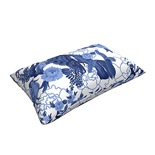 Wozukia Birds and Peonies in Blue Color Throw Pillow Cover Abstract Pattern in Chinoiserie Style with Peacock Lumbar Pillow Case Cushion for Sofa Couch Bed Standard Queen Size 20x30 Inch